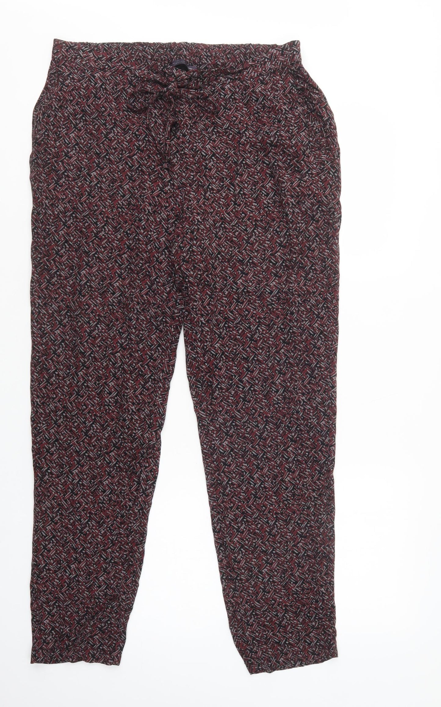 Marks and Spencer Womens Red Geometric Viscose Trousers  Size 12 L30 in Regular Drawstring