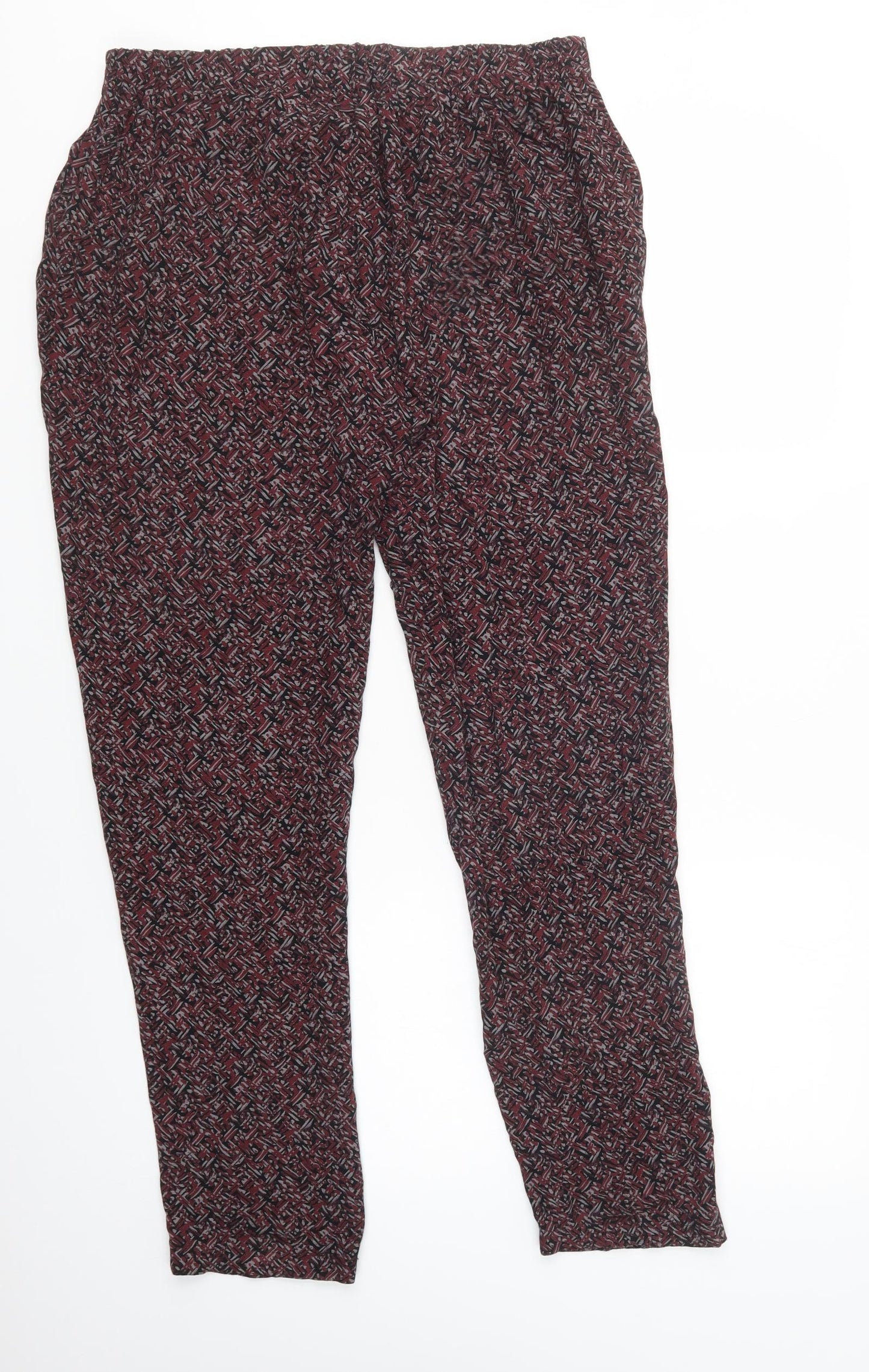 Marks and Spencer Womens Red Geometric Viscose Trousers  Size 12 L30 in Regular Drawstring