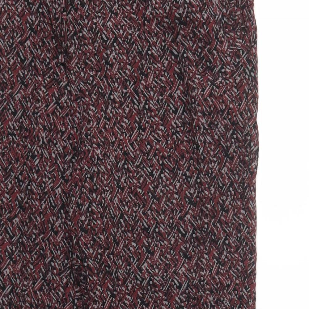Marks and Spencer Womens Red Geometric Viscose Trousers  Size 12 L30 in Regular Drawstring