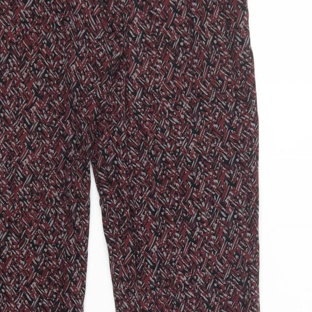 Marks and Spencer Womens Red Geometric Viscose Trousers  Size 12 L30 in Regular Drawstring