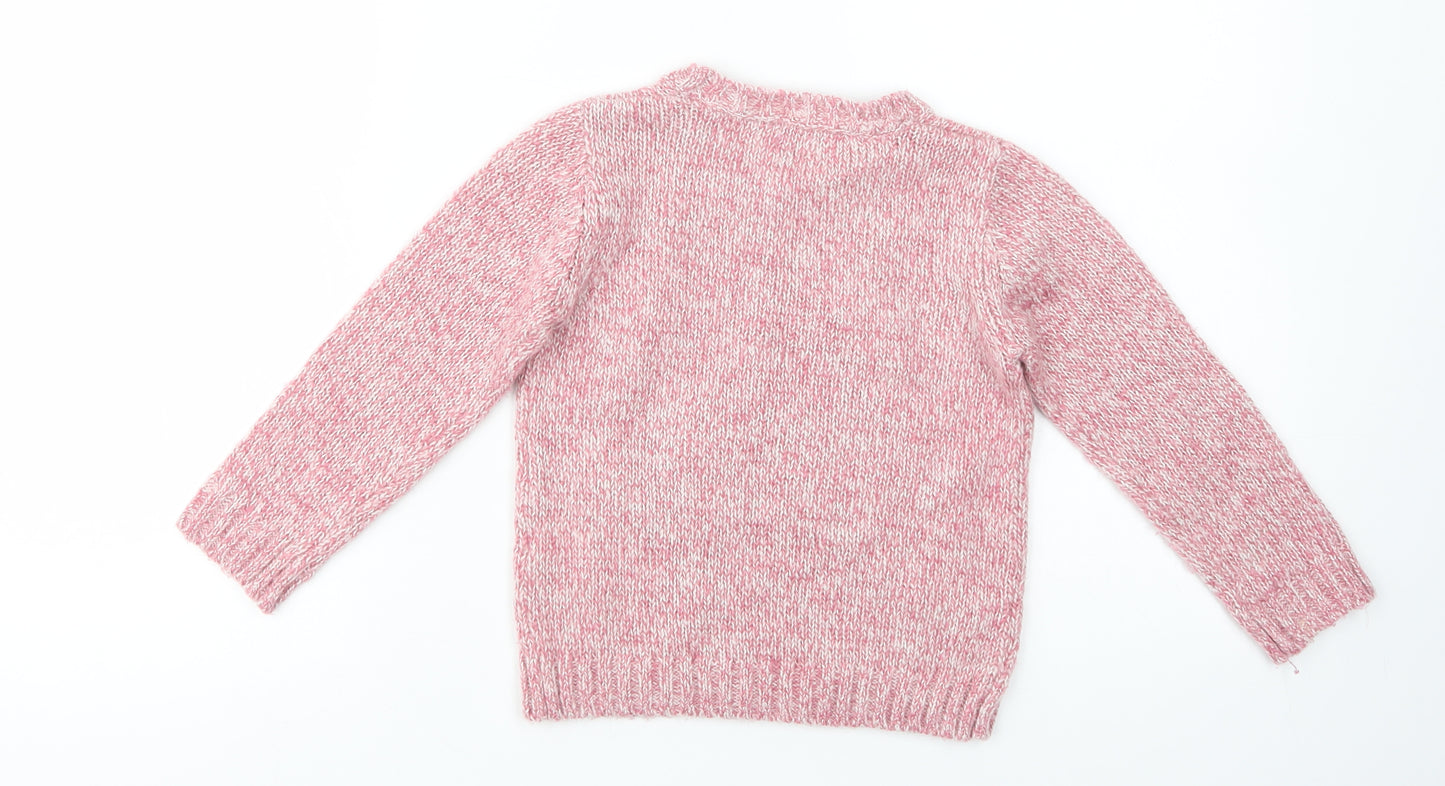 F&F Girls Pink Crew Neck  Acrylic Pullover Jumper Size 4-5 Years  Pullover - Hedgehog