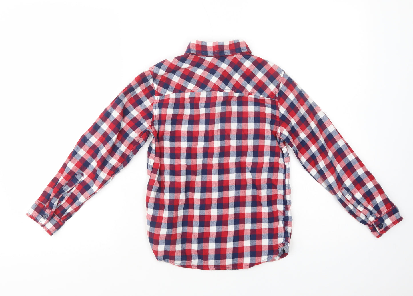 H&M Boys Red Plaid Cotton Basic Button-Up Size 7-8 Years Collared Button