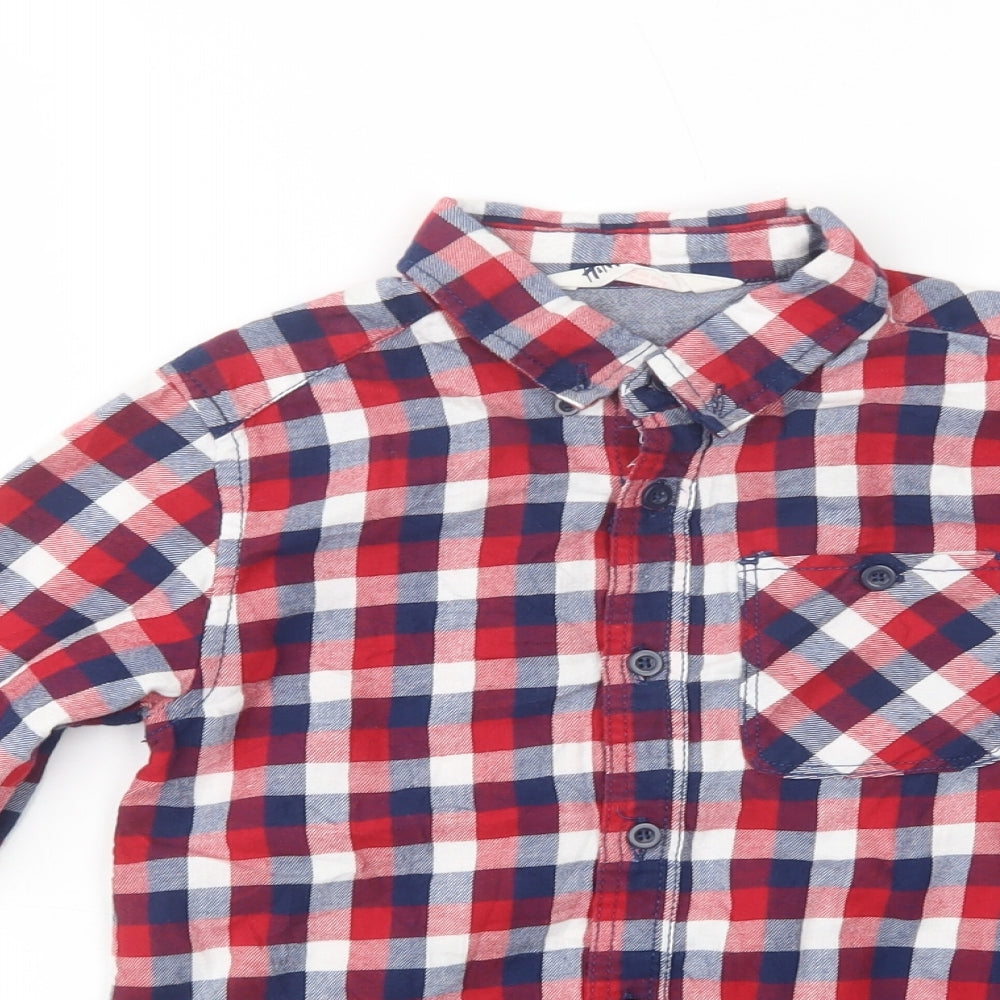 H&M Boys Red Plaid Cotton Basic Button-Up Size 7-8 Years Collared Button