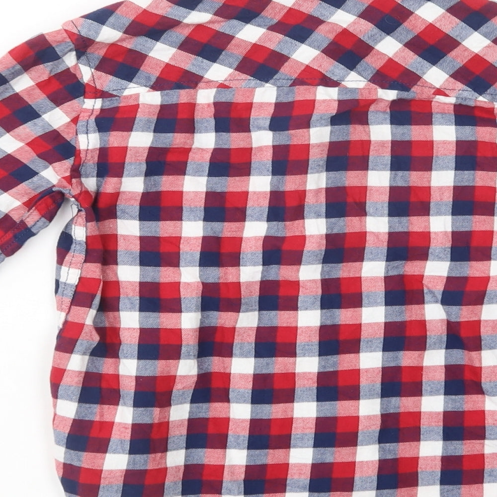 H&M Boys Red Plaid Cotton Basic Button-Up Size 7-8 Years Collared Button