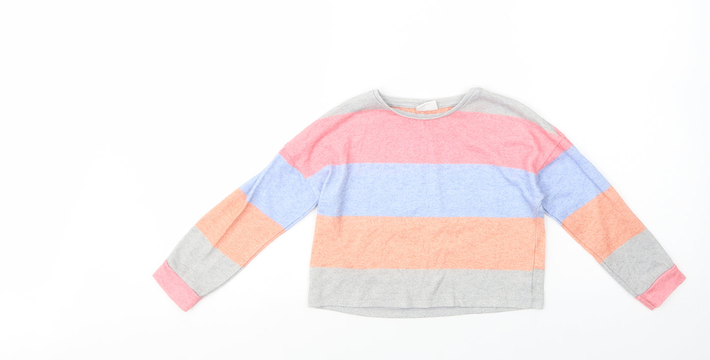 F&F Girls Multicoloured Crew Neck Striped Polyester Pullover Jumper Size 6-7 Years  Pullover