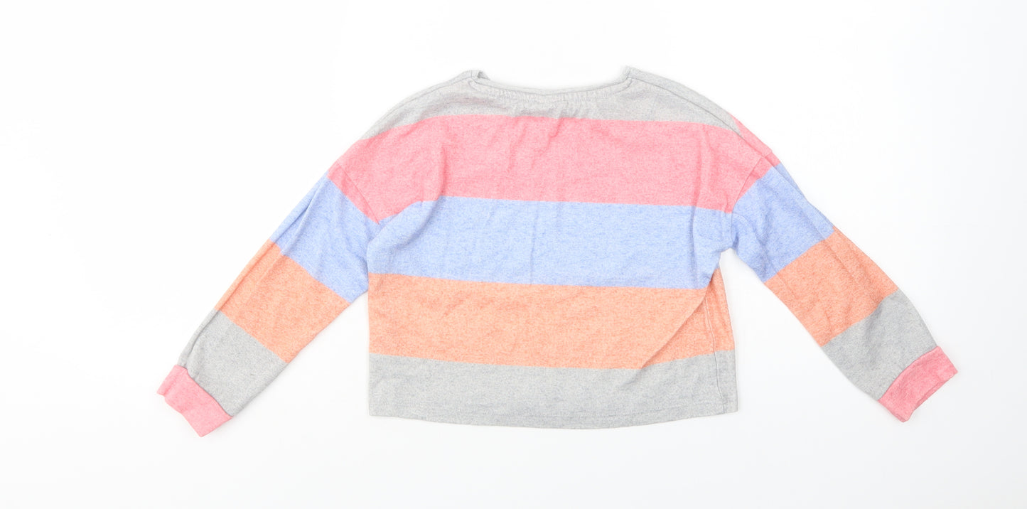 F&F Girls Multicoloured Crew Neck Striped Polyester Pullover Jumper Size 6-7 Years  Pullover