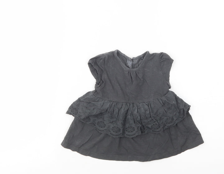 NEXT Baby Grey Cotton Basic Blouse Size 9-12 Months Crew Neck Button