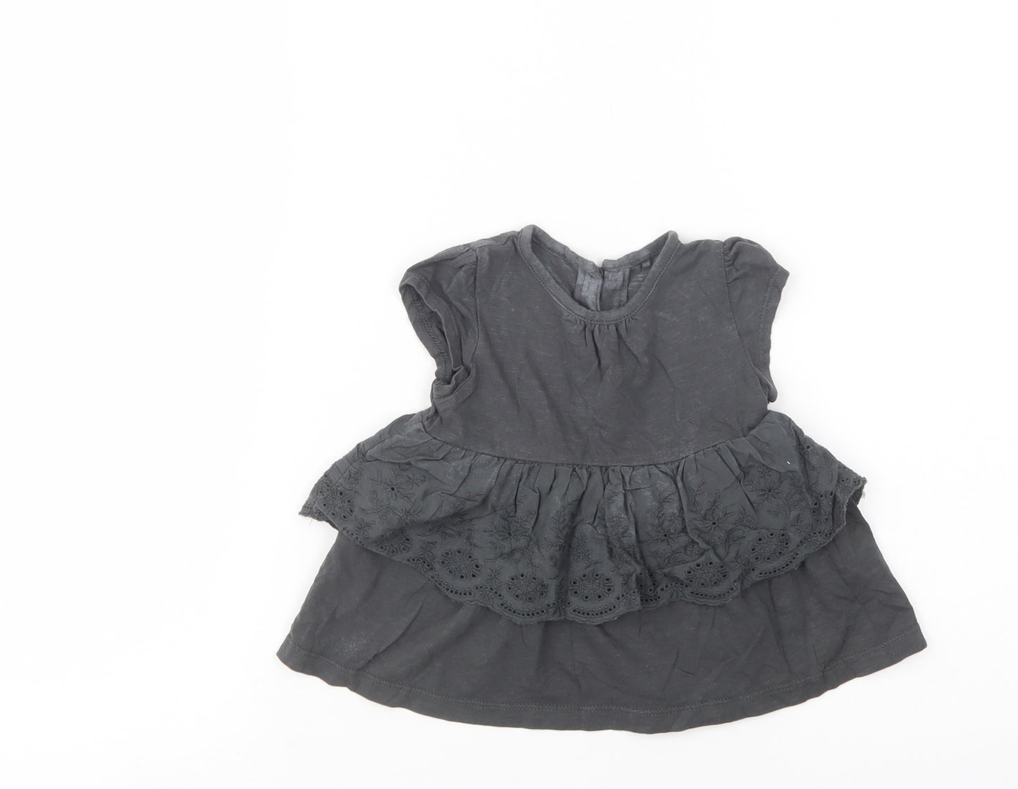 NEXT Baby Grey  Cotton Basic Blouse Size 9-12 Months Crew Neck Button