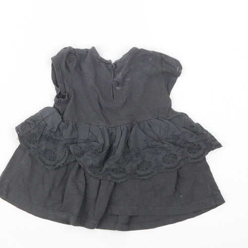 NEXT Baby Grey  Cotton Basic Blouse Size 9-12 Months Crew Neck Button