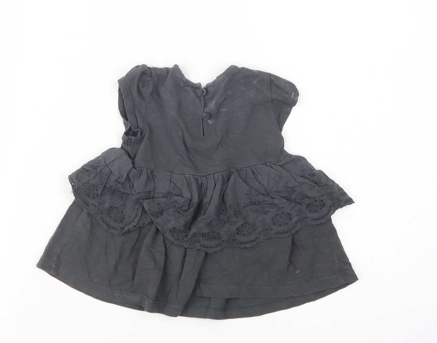 NEXT Baby Grey  Cotton Basic Blouse Size 9-12 Months Crew Neck Button