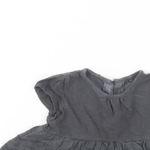 NEXT Baby Grey  Cotton Basic Blouse Size 9-12 Months Crew Neck Button