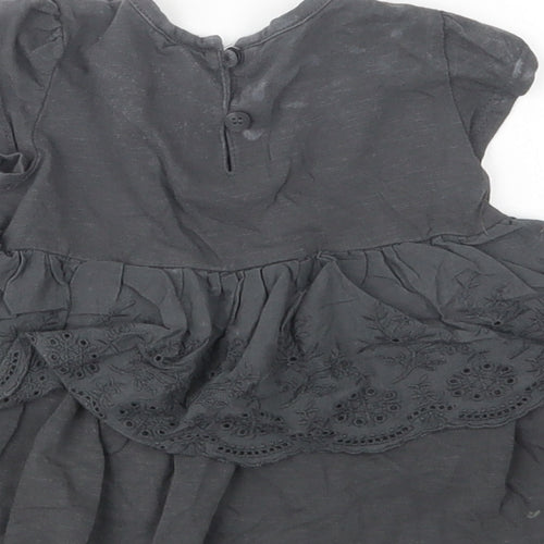 NEXT Baby Grey  Cotton Basic Blouse Size 9-12 Months Crew Neck Button