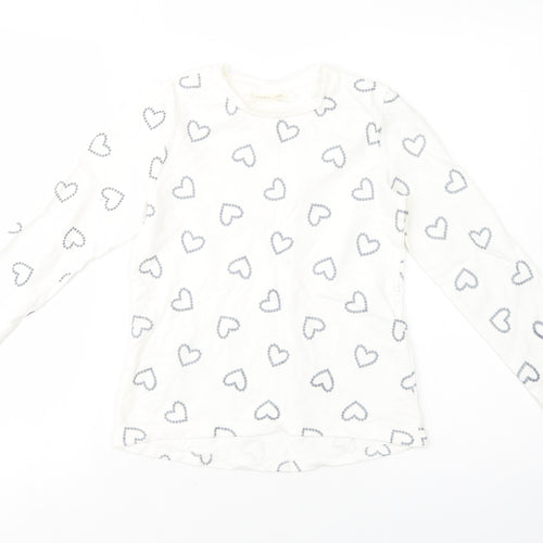 OVS Girls White Geometric Cotton Basic T-Shirt Size 9-10 Years Crew Neck Pullover - Heart Print