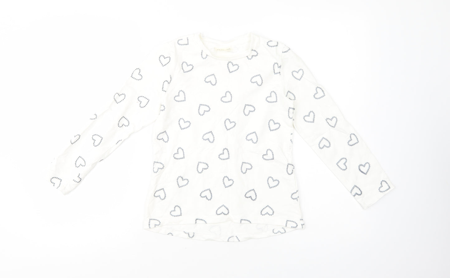 OVS Girls White Geometric Cotton Basic T-Shirt Size 9-10 Years Crew Neck Pullover - Heart Print