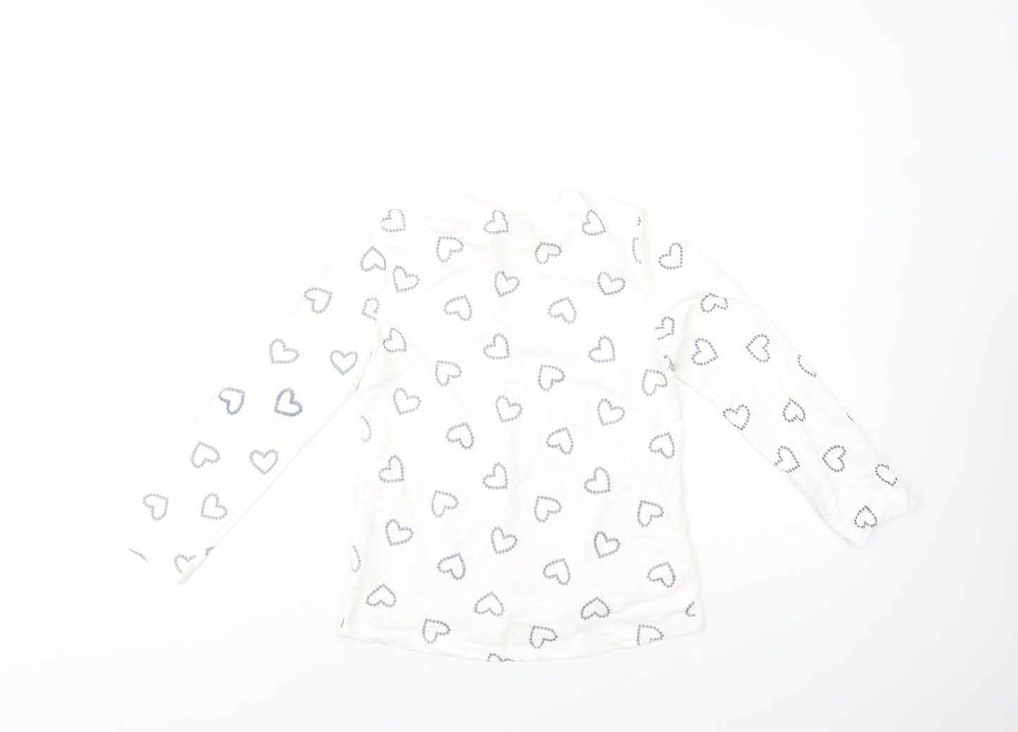 OVS Girls White Geometric Cotton Basic T-Shirt Size 9-10 Years Crew Neck Pullover - Heart Print