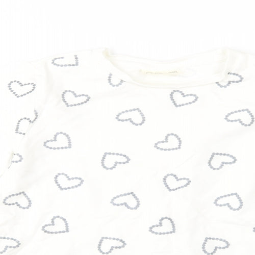 OVS Girls White Geometric Cotton Basic T-Shirt Size 9-10 Years Crew Neck Pullover - Heart Print