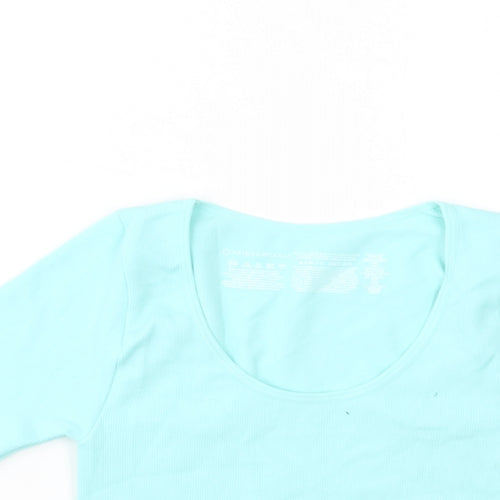 Primark Womens Green  Nylon Cropped Blouse Size 6 Scoop Neck