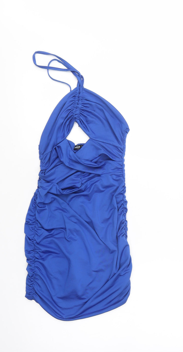 SheIn Womens Blue Polyester Bodycon Size S Halter Tie