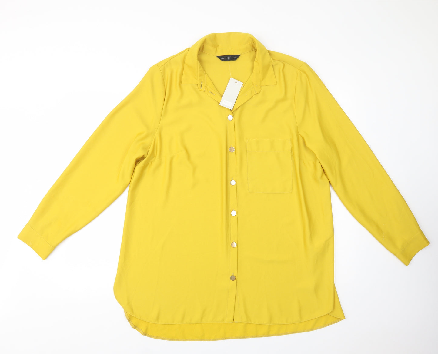 F&F Womens Yellow  Polyester Basic Button-Up Size 20 Collared