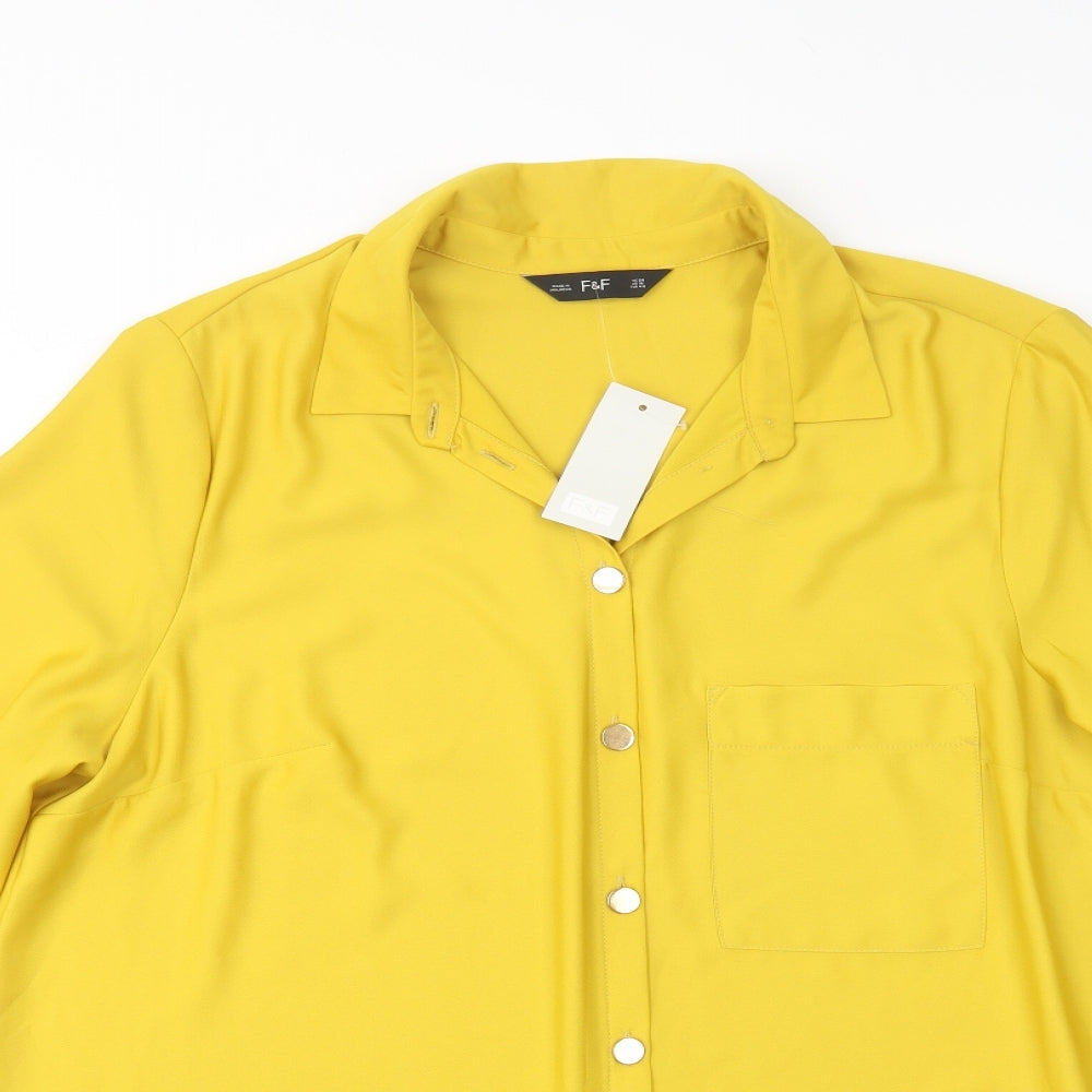F&F Womens Yellow  Polyester Basic Button-Up Size 20 Collared