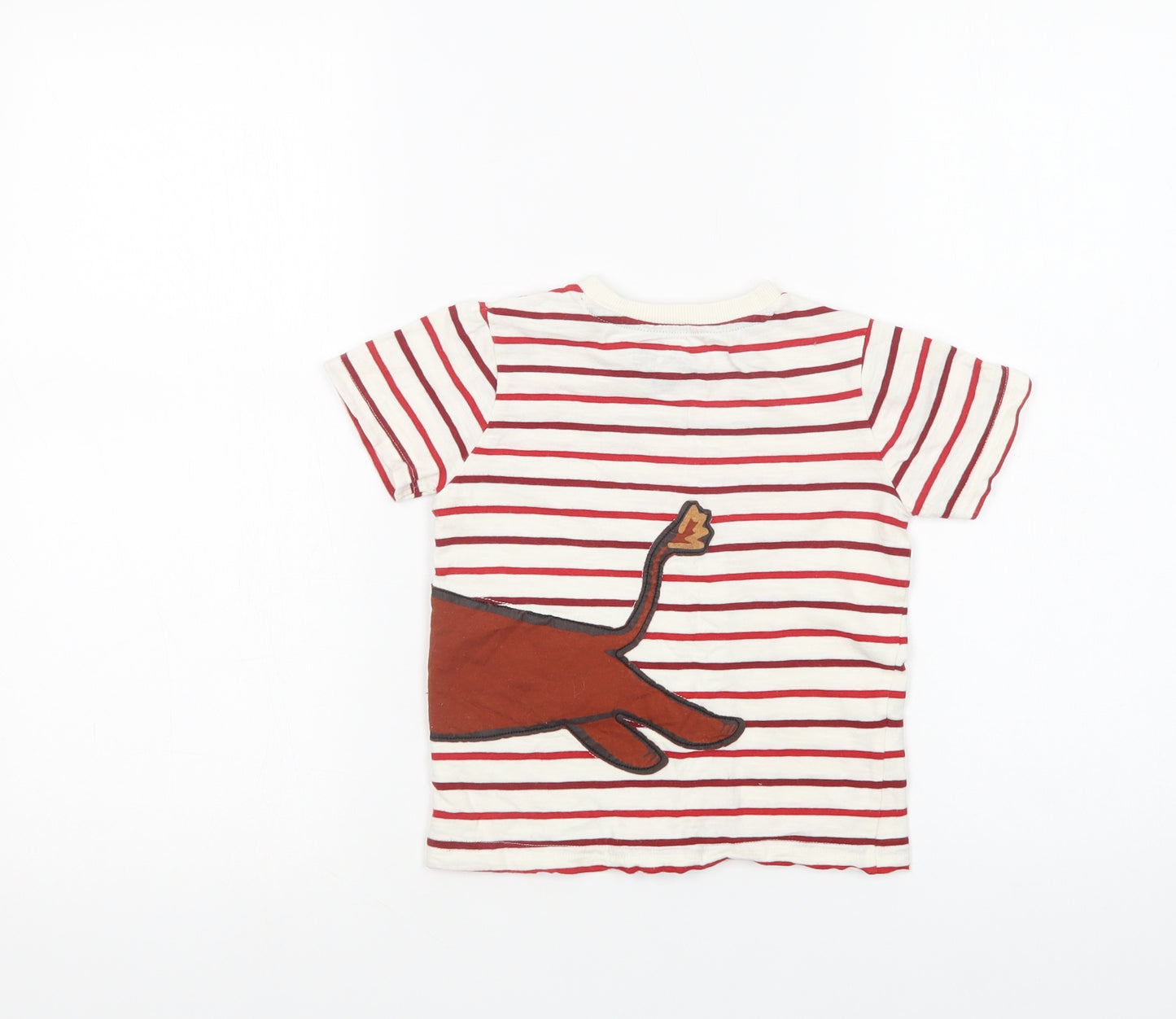 F&F Boys White Striped Cotton Basic T-Shirt Size 2-3 Years Crew Neck Pullover - Cute Lion