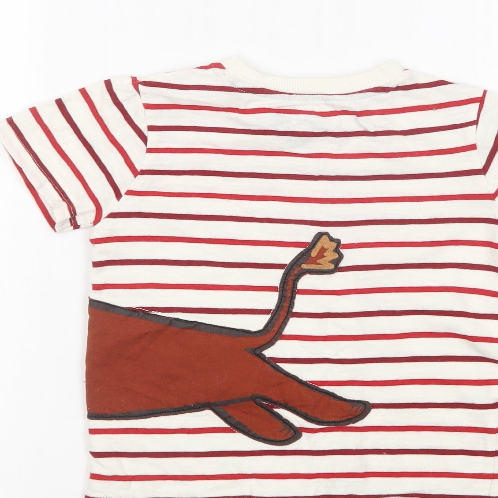 F&F Boys White Striped Cotton Basic T-Shirt Size 2-3 Years Crew Neck Pullover - Cute Lion