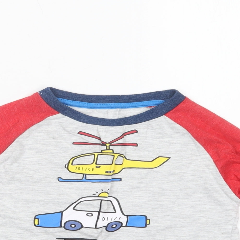 Dunnes Stores Boys Grey Colourblock Cotton Pullover T-Shirt Size 2-3 Years Crew Neck Pullover - Emergency Vehicles