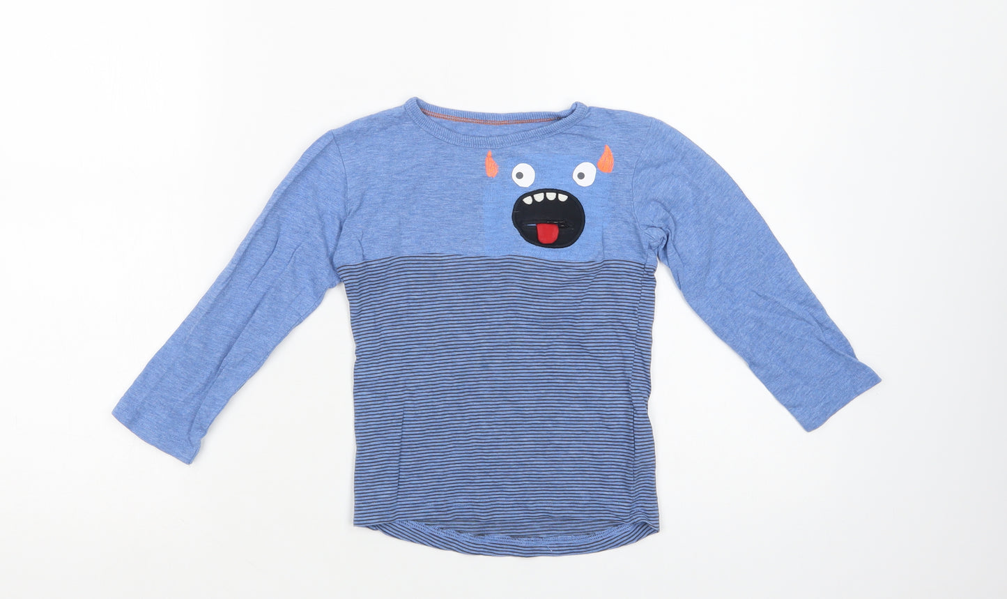NEXT Boys Blue Striped Cotton Basic T-Shirt Size 2-3 Years Crew Neck Pullover - Cute Monster