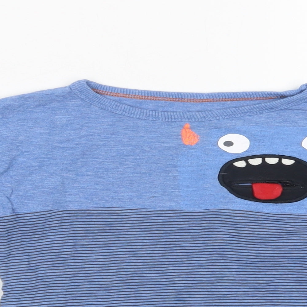 NEXT Boys Blue Striped Cotton Basic T-Shirt Size 2-3 Years Crew Neck Pullover - Cute Monster