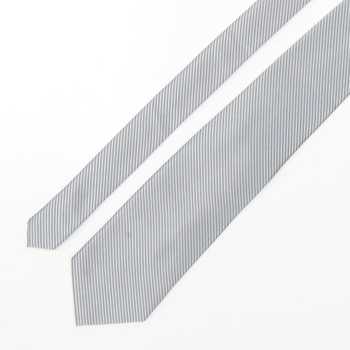 NEXT Mens Silver Striped Polyester Pointed Tie One Size