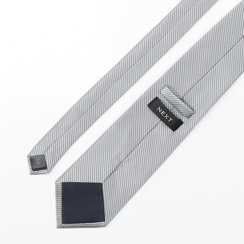 NEXT Mens Silver Striped Polyester Pointed Tie One Size