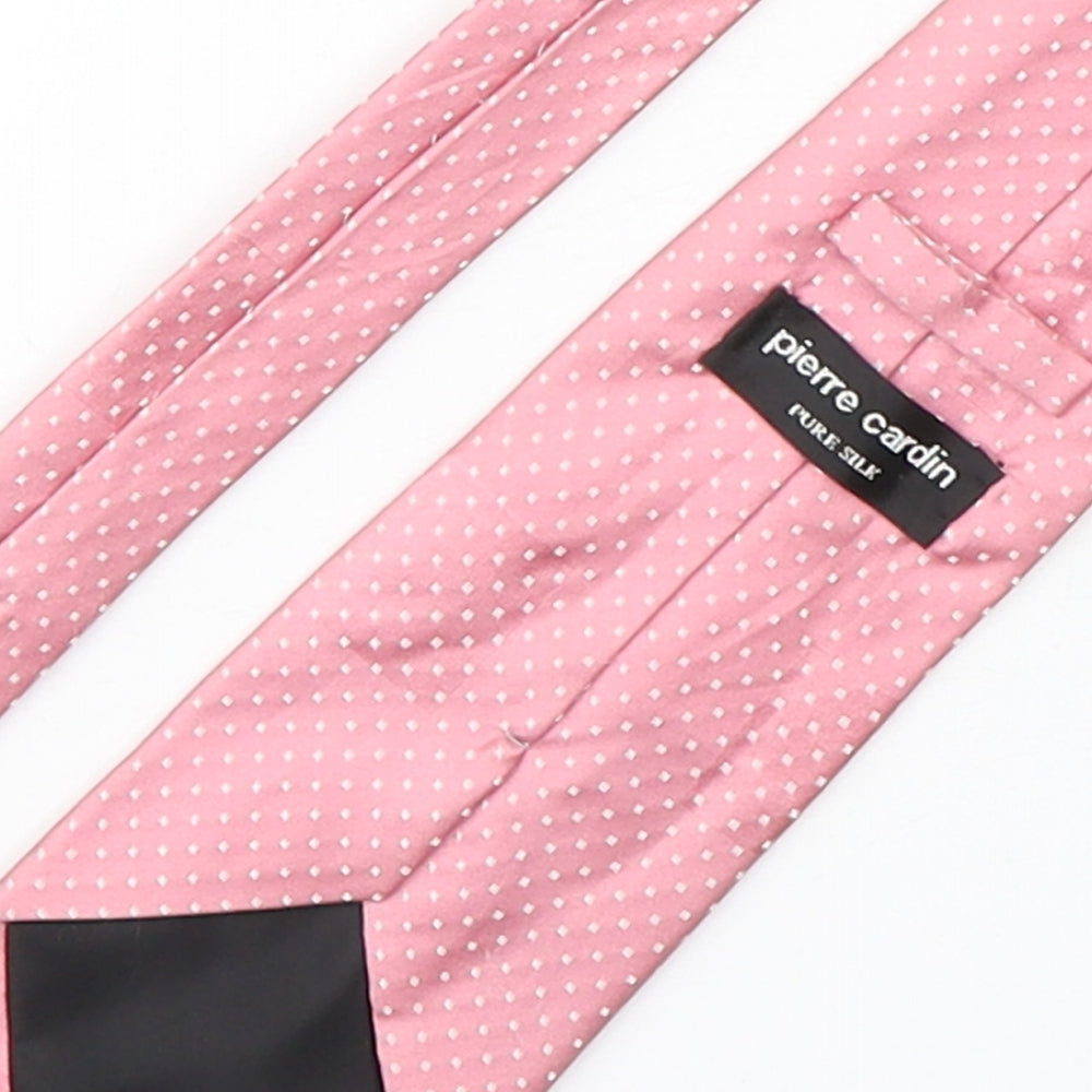 Pierre Cardin  Mens Pink Polka Dot Silk Pointed Tie One Size
