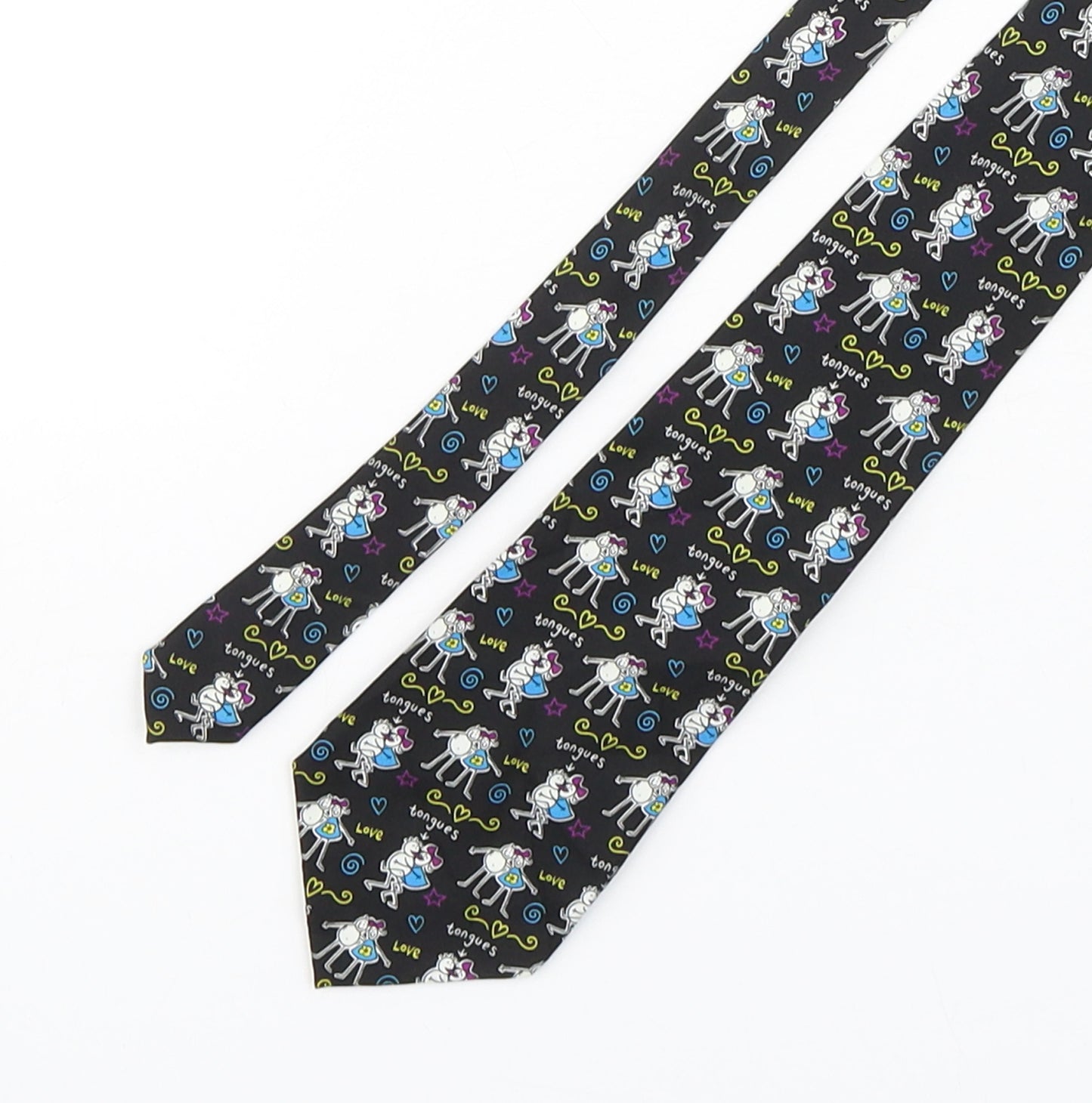 Purple Ronnie  Mens Multicoloured Geometric Polyester Pointed Tie One Size - Kissing Print