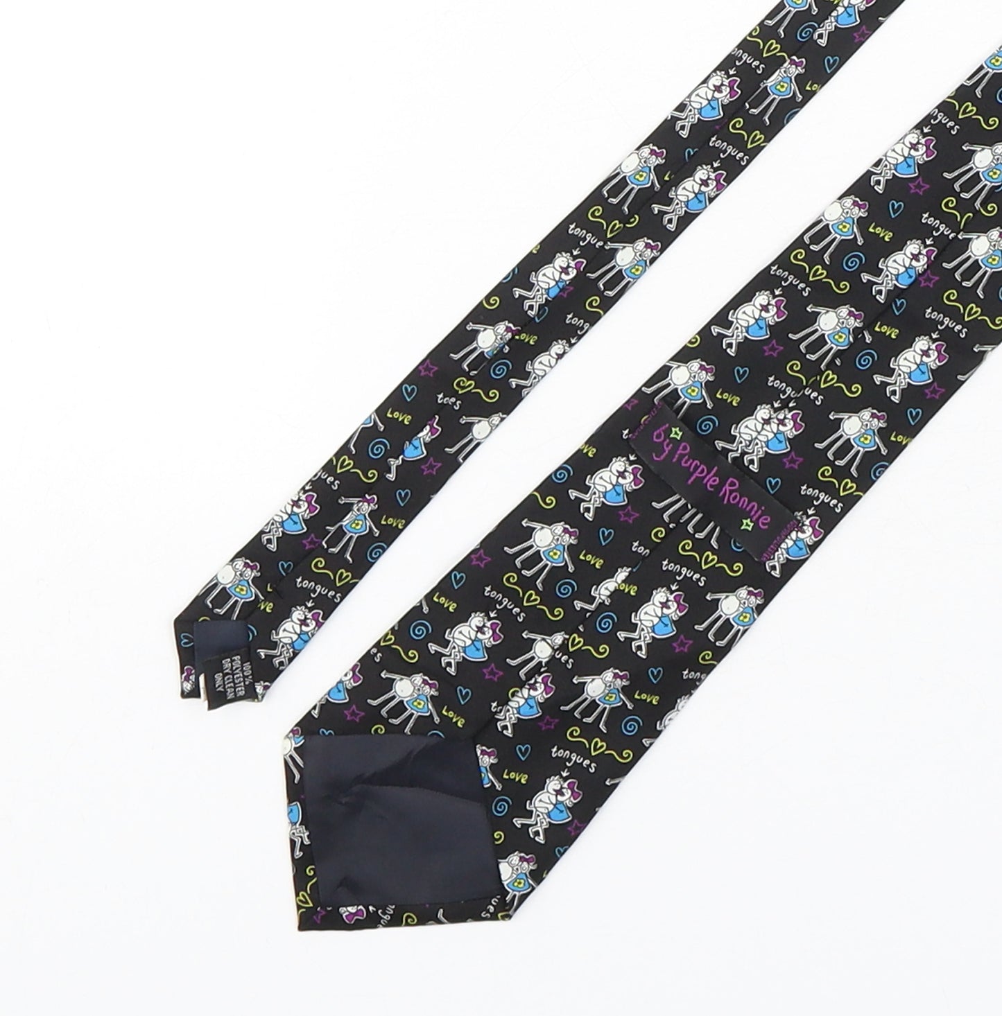 Purple Ronnie  Mens Multicoloured Geometric Polyester Pointed Tie One Size - Kissing Print