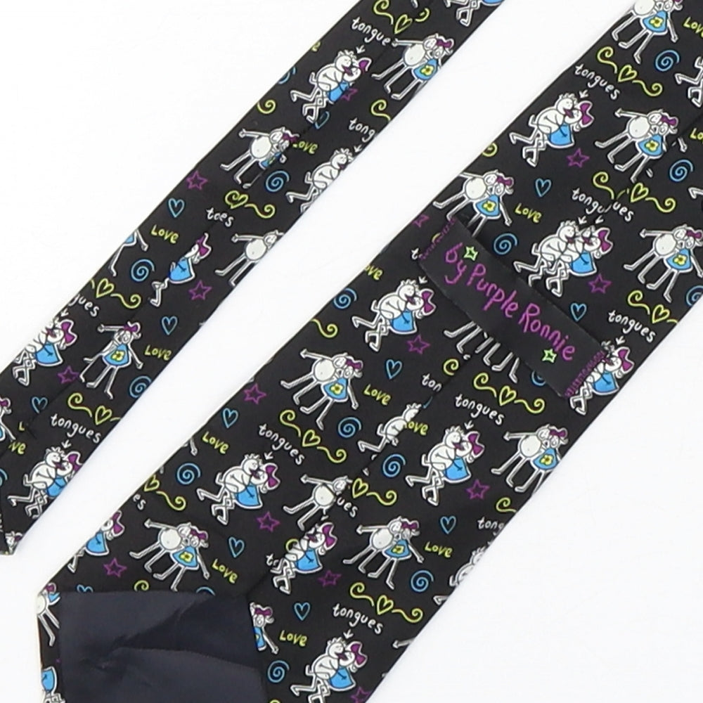 Purple Ronnie  Mens Multicoloured Geometric Polyester Pointed Tie One Size - Kissing Print