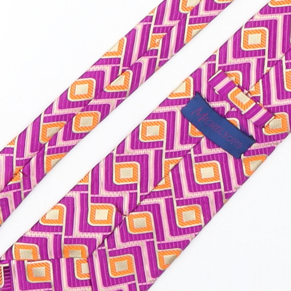 Michelsons Mens Multicoloured Geometric Silk Pointed Tie One Size