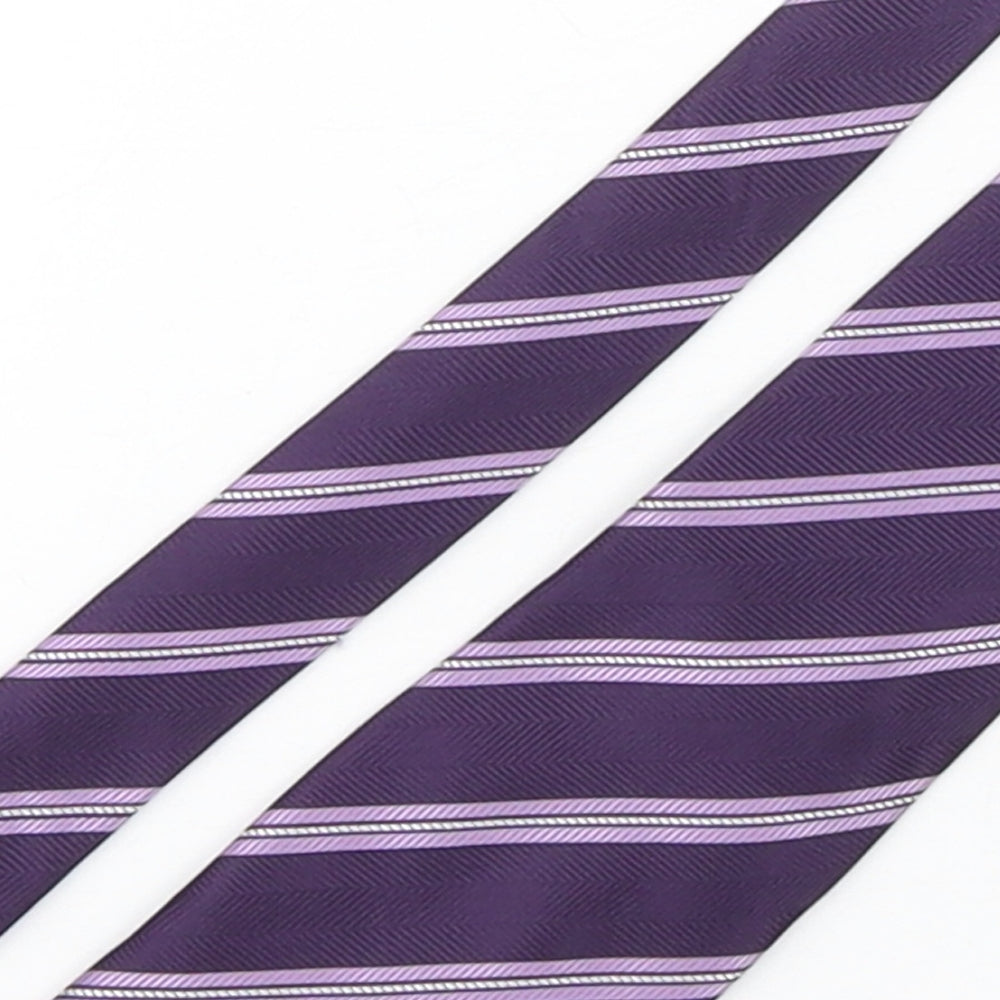 Greenwoods Mens Purple Striped Polyester Pointed Tie One Size