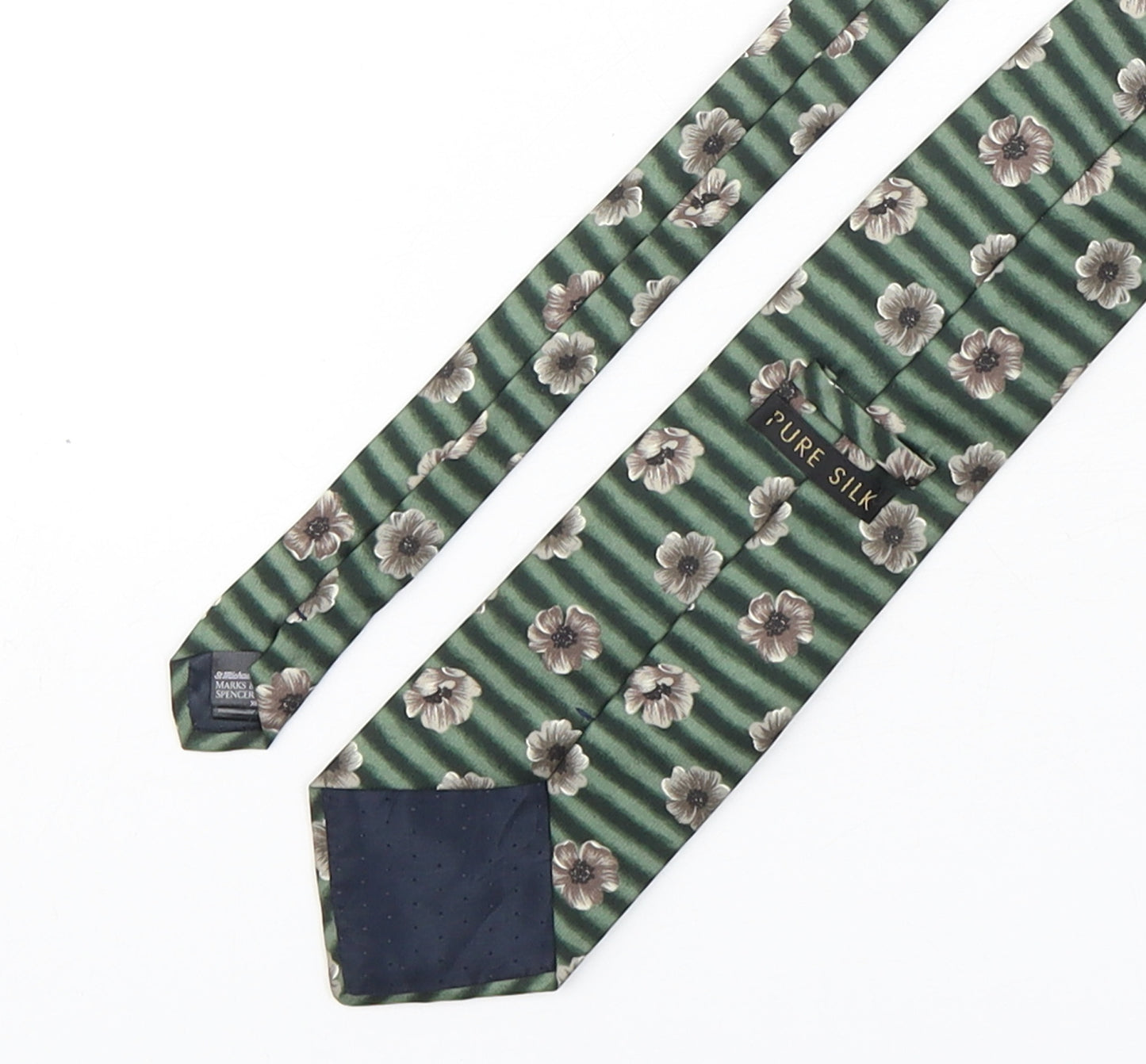 Marks and Spencer Mens Green Floral Silk Pointed Tie One Size