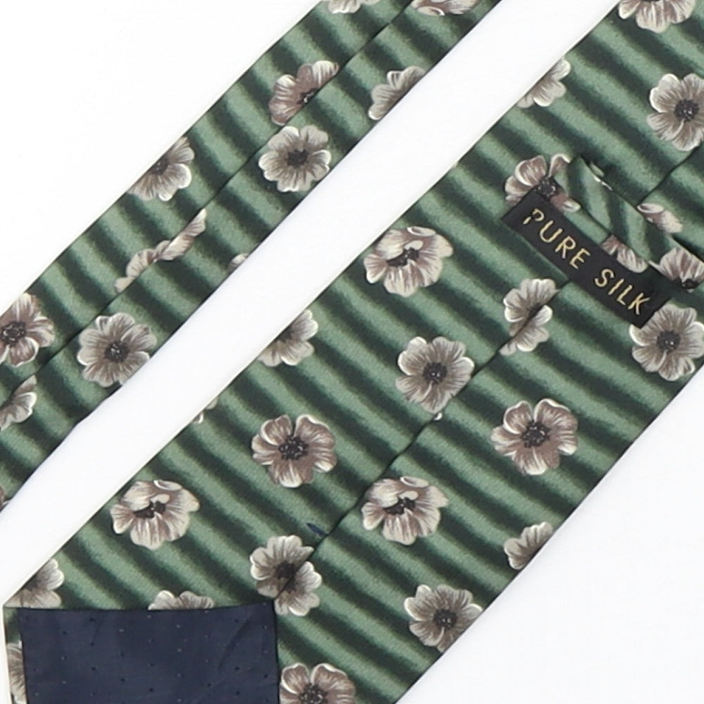 Marks and Spencer Mens Green Floral Silk Pointed Tie One Size