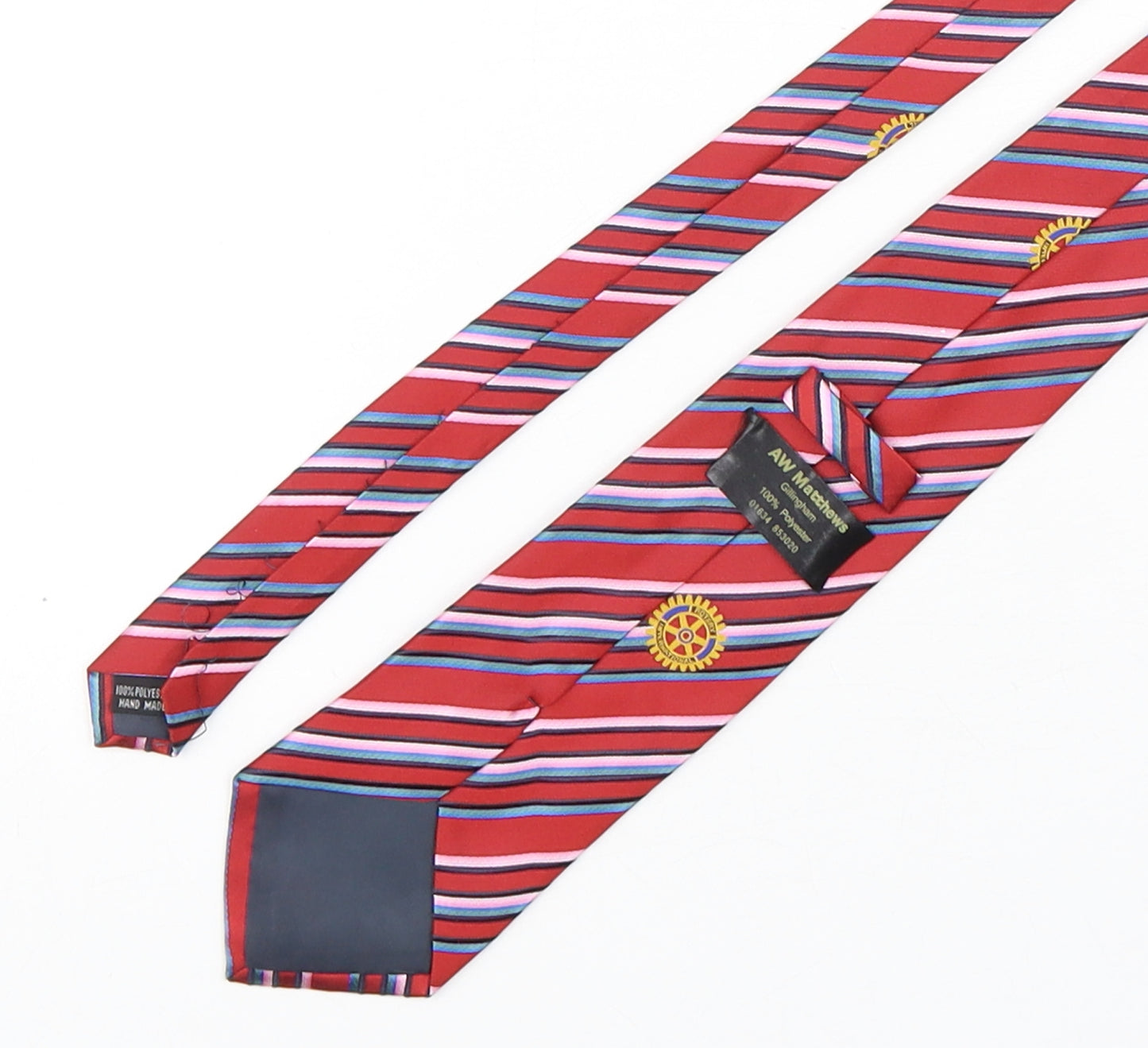 AW Matthews Mens Multicoloured Striped Polyester Pointed Tie One Size
