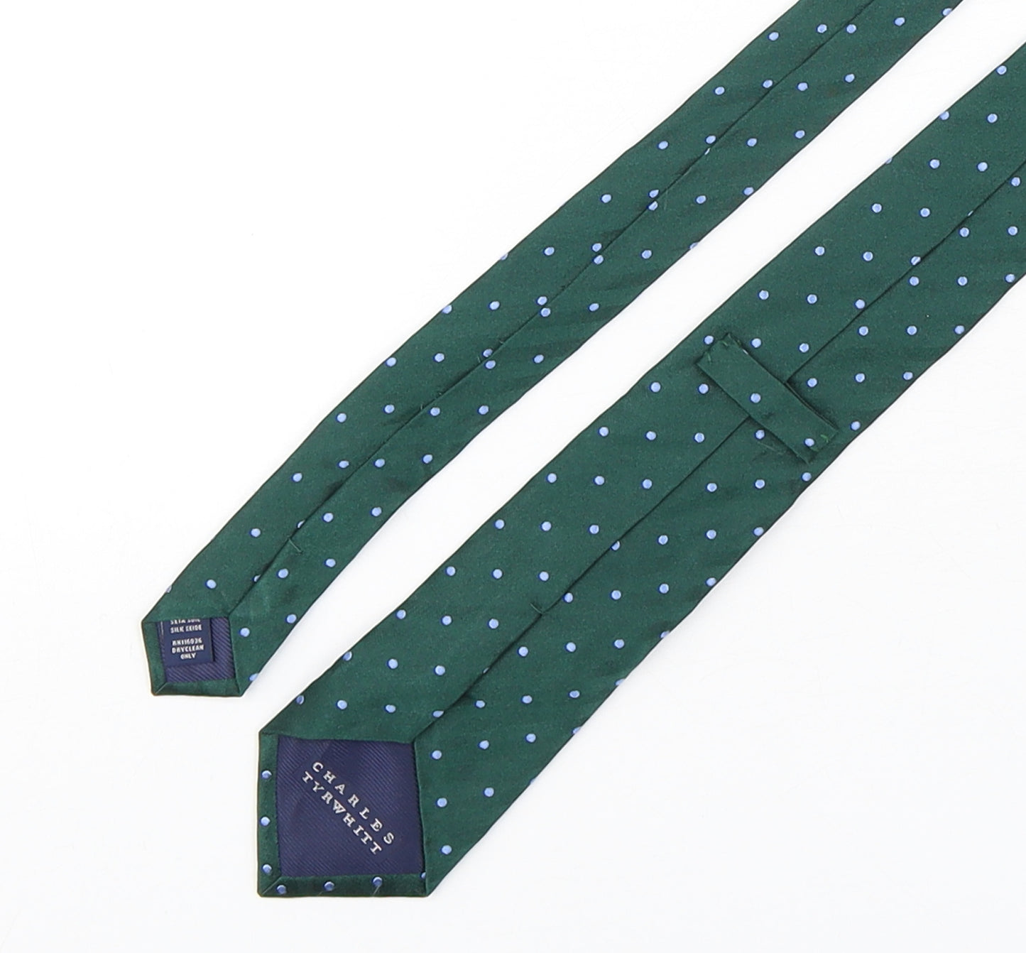 Charles Tyrwhitt Mens Green Polka Dot Silk Pointed Tie One Size