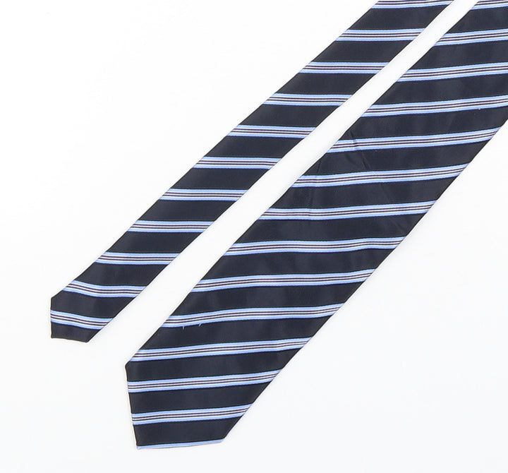 BHS Mens Blue Striped Polyester Pointed Tie One Size