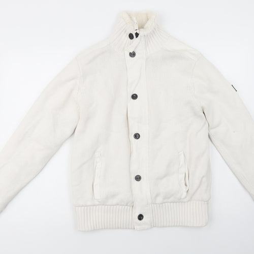 Firetrap Mens White   Jacket Coatigan Size S  Zip - Fluffy Lining