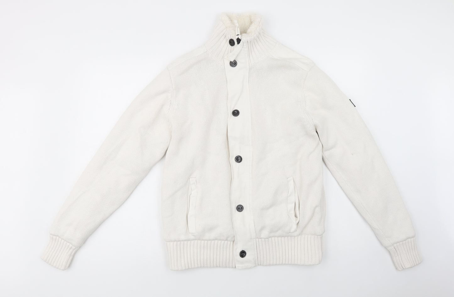 Firetrap Mens White   Jacket Coatigan Size S  Zip - Fluffy Lining