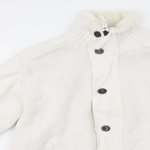 Firetrap Mens White   Jacket Coatigan Size S  Zip - Fluffy Lining