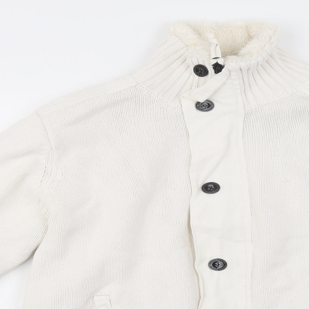 Firetrap Mens White   Jacket Coatigan Size S  Zip - Fluffy Lining