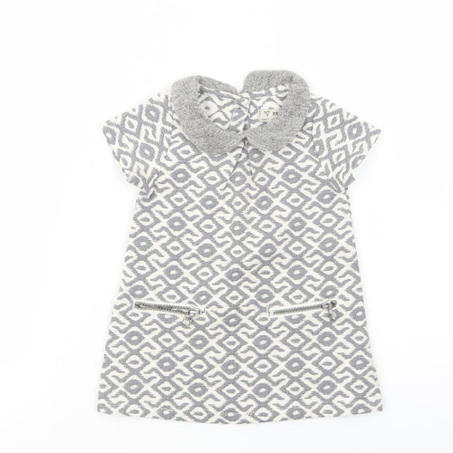 NEXT Baby Grey Geometric Polyester Tunic Blouse Size 6-9 Months Collared Button