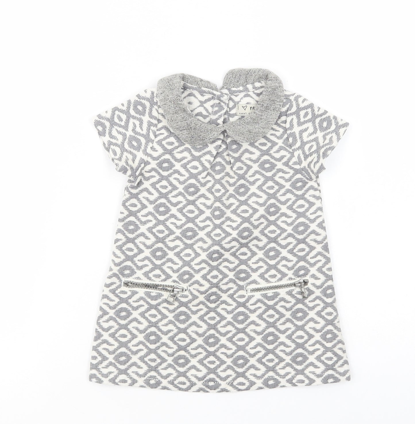 NEXT Baby Grey Geometric Polyester Tunic Blouse Size 6-9 Months Collared Button