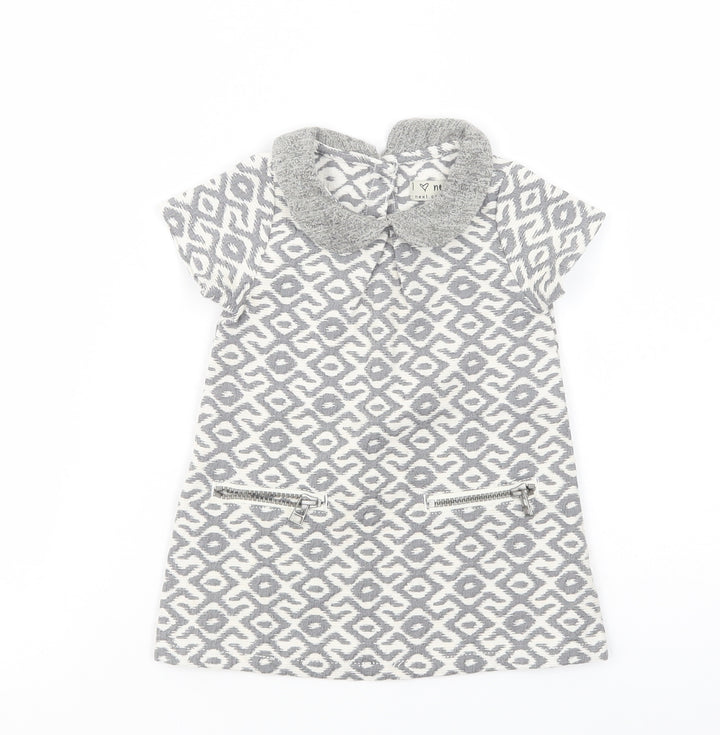 NEXT Baby Grey Geometric Polyester Tunic Blouse Size 6-9 Months Collared Button
