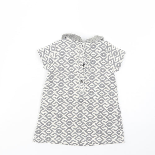 NEXT Baby Grey Geometric Polyester Tunic Blouse Size 6-9 Months Collared Button